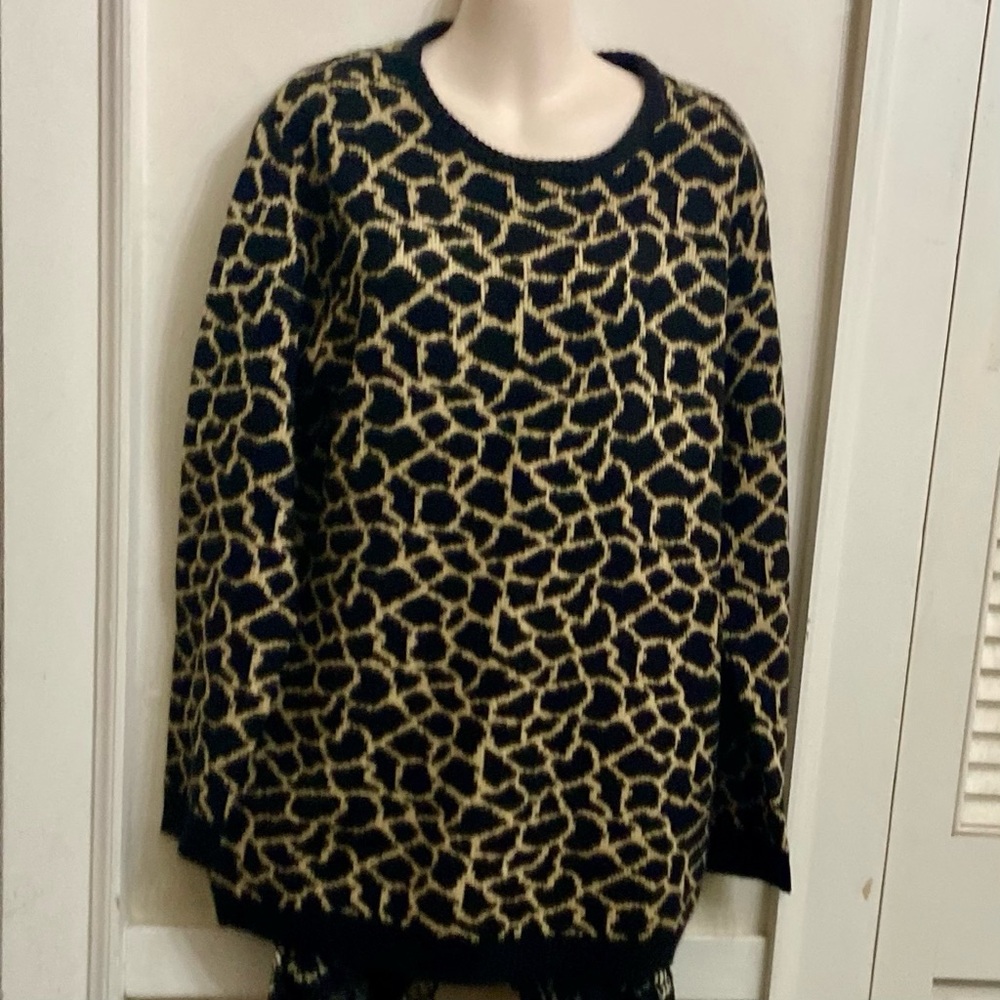 Westbound Black and Beige Knitted Tunic Blouse or Mini Sweater Dress (L)
